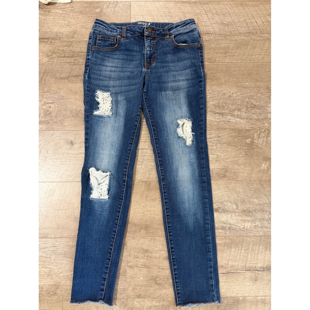 Cat & Jack Girl's Medium Wash Distressed Lace Inset Jegging Size 14 Skinny Jeans